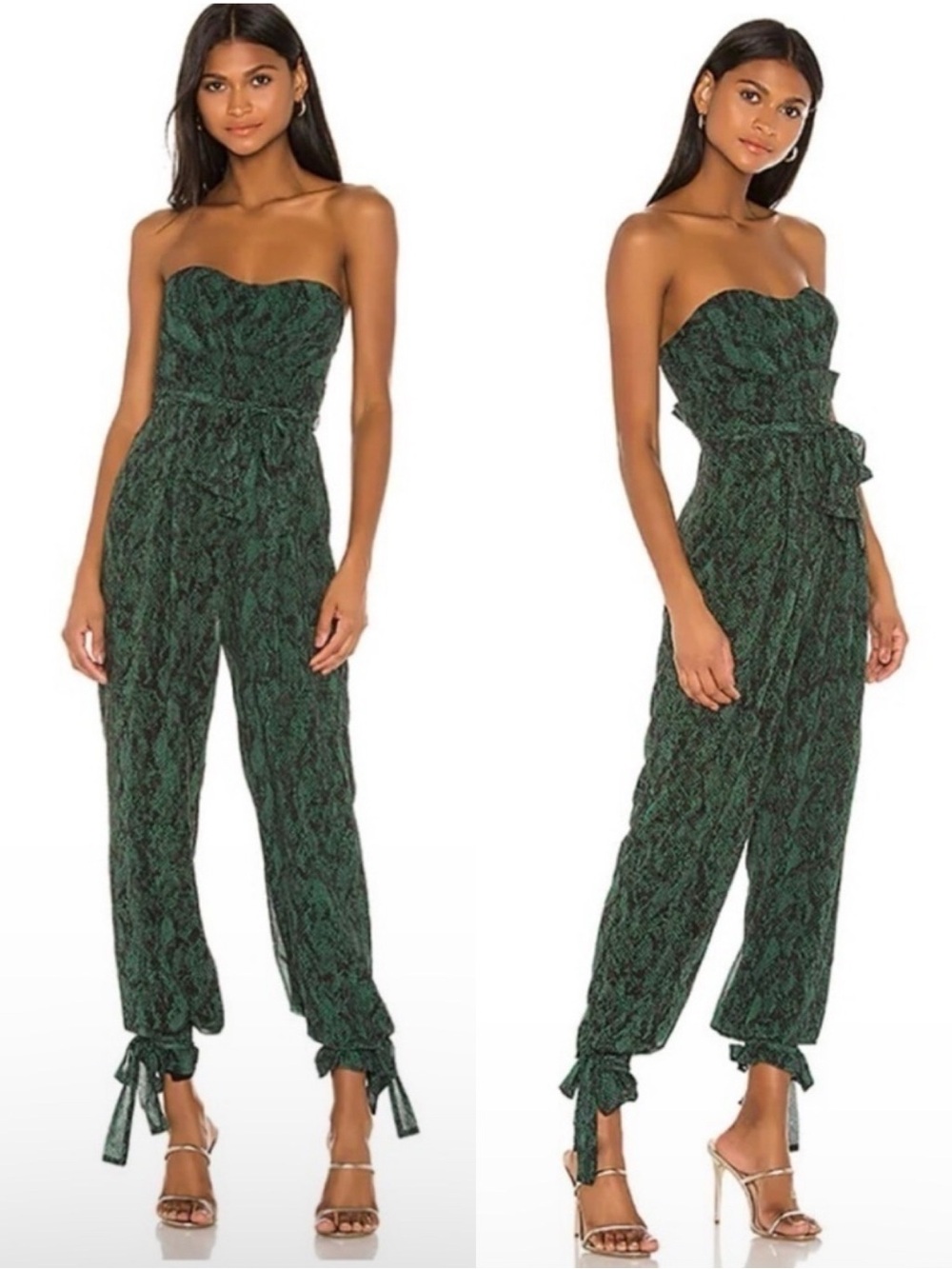 Michael Costello Gwendolyn Animal Print Green Jumpsuit M